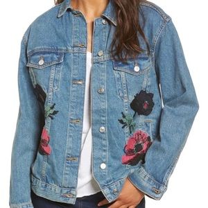 Topshop Floral Embroidered Denim Jacket